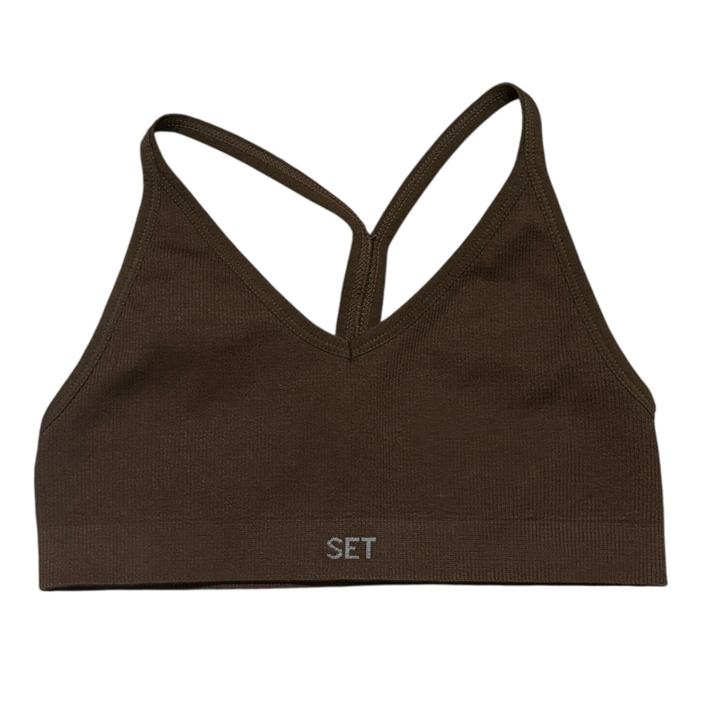 SET Active Women's Brown V-Neck Strappy Sports Bra